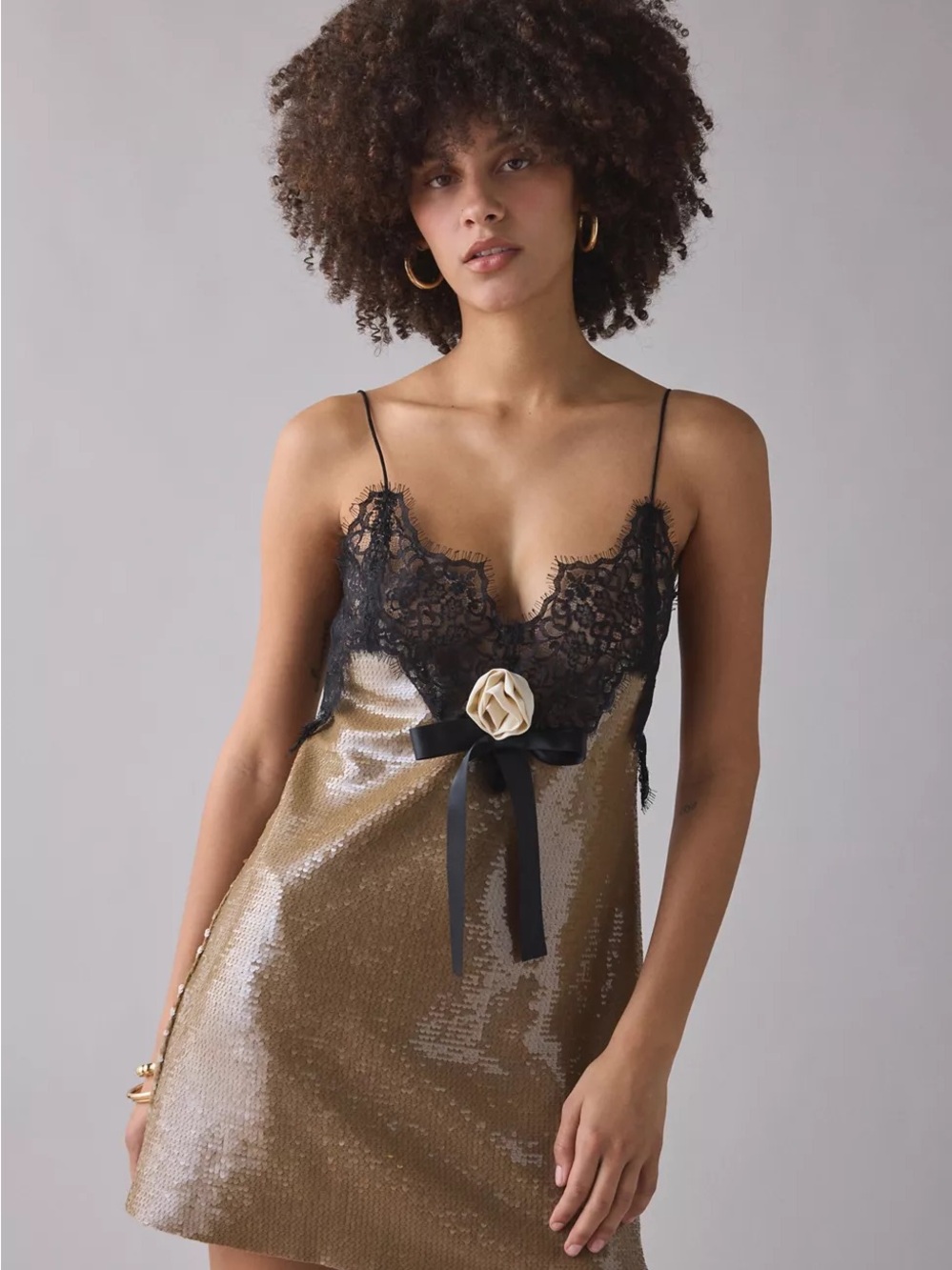 For Love & Lemons Sylvie Lace Trim Sequin Mini Dress
